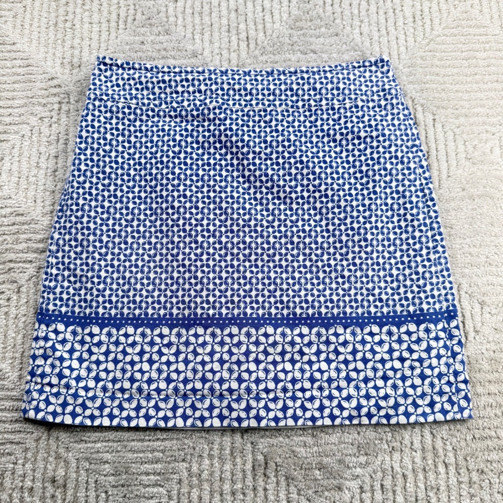 Talbots Mini Skirt Women's 8 Blue White Geometric Coastal Preppy Mod Nautical